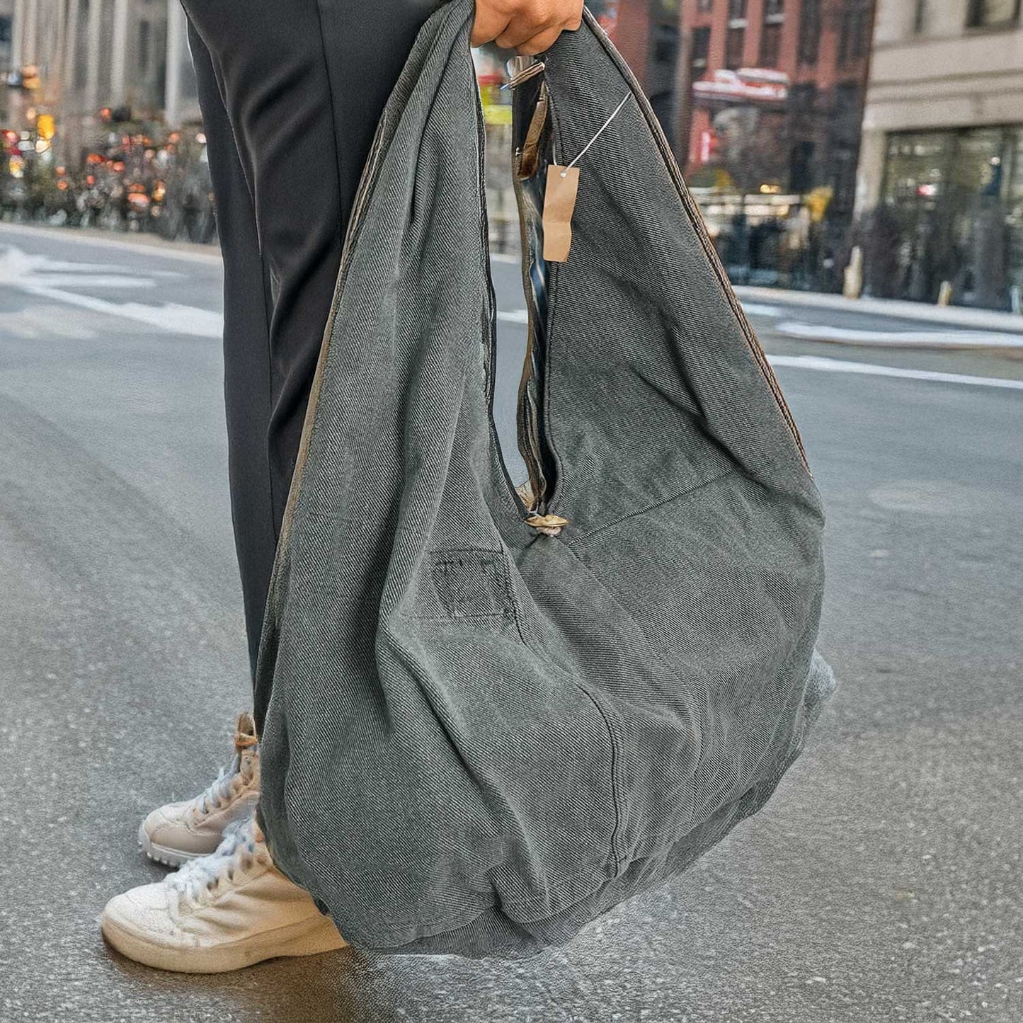 Royal Army Slouch Bag ヴィンテージ スイスアーミー デニムジャケットリメイク × 鹿革ハンドル