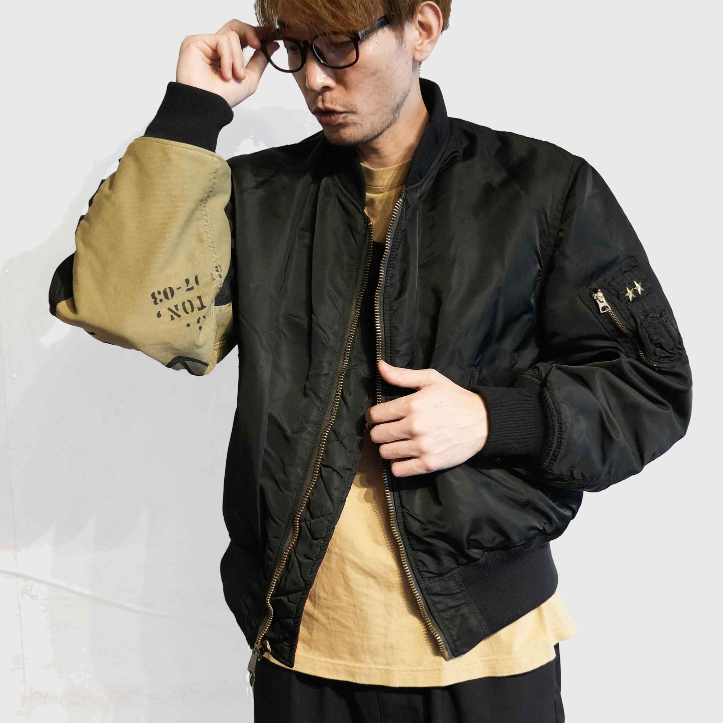 MA1リメイクフライトジャケット|T.K GARMENT SUPPLY|リメイク・リサイクル・ナチュラルをメインコンセプトとして掲げたブランド 着用イメージ