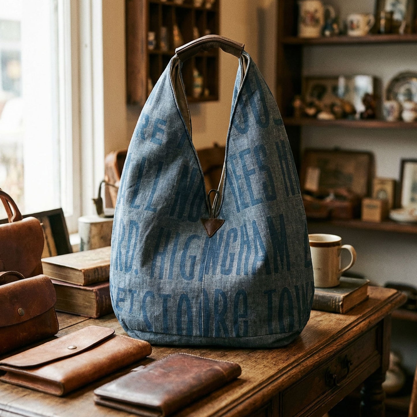 Hobo Bag — Chambray × 50’s Iron Logo【50’s バスストッププリント】