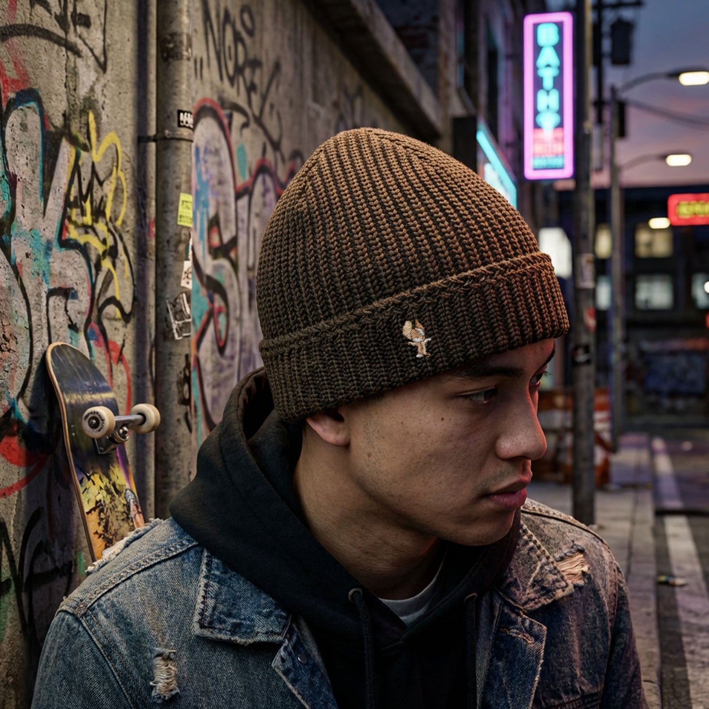 Military Knit Cap — Cotton 100% / TK Mouse Embroidery【軍用ニットCAPをベースに、日本製で再構築】