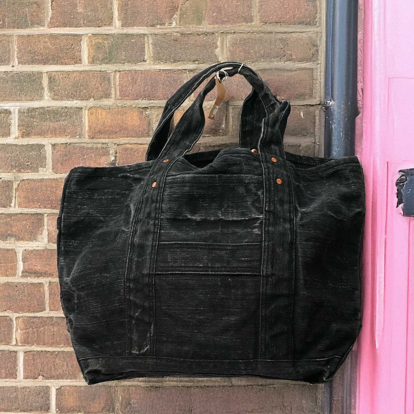 50s CZECH MILITARY BLACK DYED COPPER RIVET TOTE BAG 50s チェコ軍ダッフル × 黒染め × 銅リベット トートバッグ