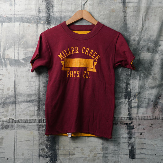 【Vintage Stock】ヴィンテージTシャツ MILLER CREEK エンジ × イエロー